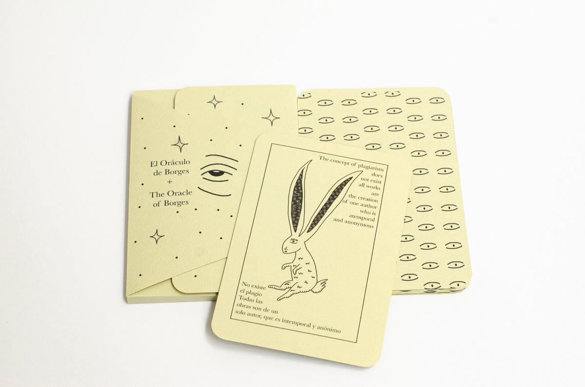 Borges' Oracle cards — card with a rabbit: 'The concept of plagiarism does not exist', Errant Press